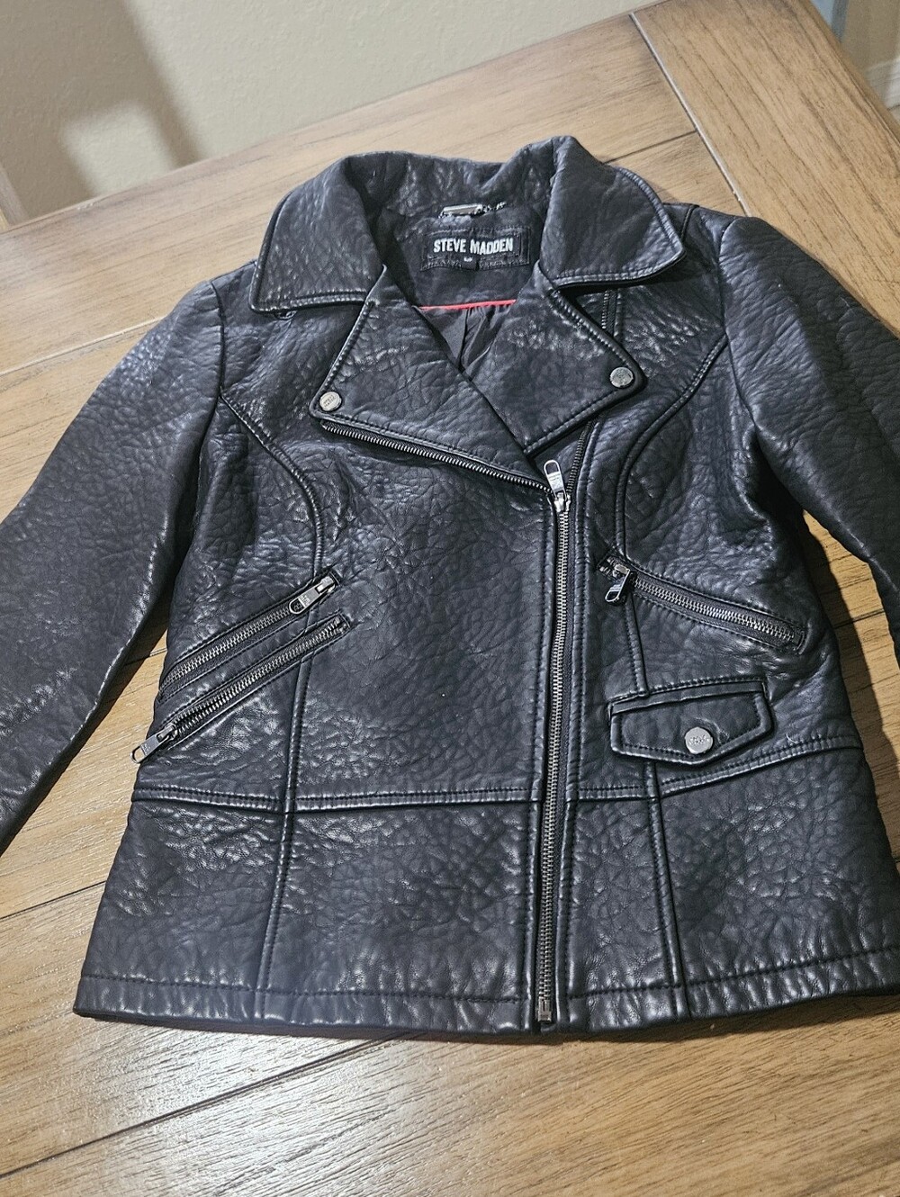 Steve Madden Black Textured Moto Jacket Leather